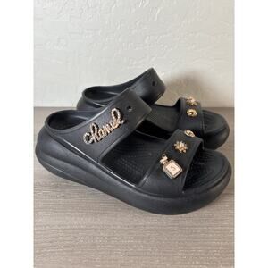 Crocs W7 M5 Sandals Iconic Comfort Classic Mega Crush Black Platform Slide